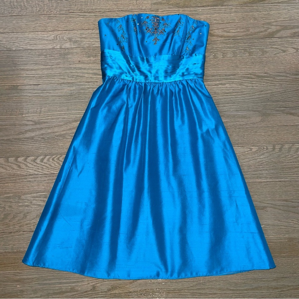 Laundry by Shelli Segal 100% Silk Blue Strapless Cocktail Dress